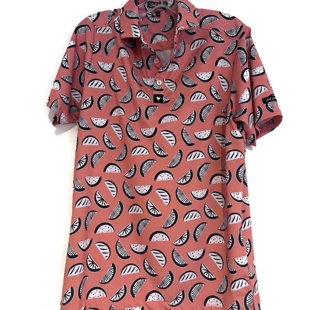Bad Birdie Polo Shirt Mens Size Small Golf Fruit Slices Wedges Salmon Color